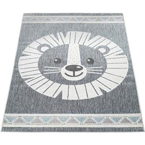 Paco Home Kindervloerkleed Tweet 467 Platweefsel, reliëfeffect, motief leeuw, geschikt voor binnen en buiten