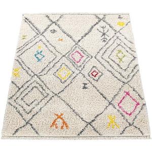Hochflor-Teppich Wooly 284, Paco Home, rechteckig, Höhe: 39 mm, Berber Design, Rauten Motiv, weich & kuschelig, mit Fransen