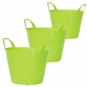 Prosperplast Set van 3x stuks kunststof flexibele emmers/wasmanden/kuipen groen in verschillende formaten -