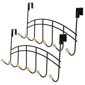 Zeller 2x Zwarte deur kapstokken met 6 haken cm -