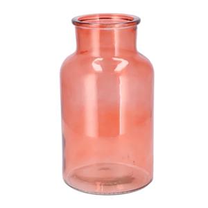 DK Design Bloemenvaas melkbus fles model - helder gekleurd glas - koraalroze - D15 x H26 cm -