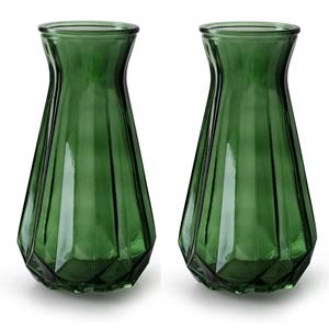Jodeco 2x Stuks Bloemenvazen - groen/transparant glas - H15 x D10 cm -
