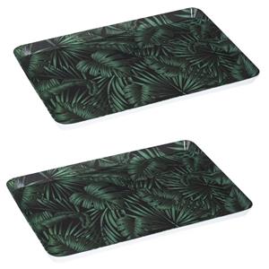 Secret de Gourmet 2x stuks dienbladen/serveerbladen rechthoekig Jungle 30 x 22 cm donker groen -