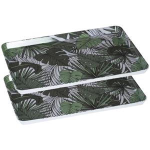 Secret de Gourmet 2x stuks dienbladen/serveerbladen rechthoekig Jungle 30 x 22 cm wit/groen -