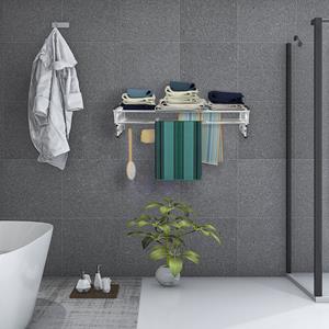 Costway Droogrek voor aan de Muur RVS Uitschuifbaar Droogrek met 8 Stokken Bespaar Ruimte Wasrek voor Badkamerkleding