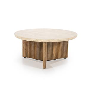 Eleonora Ronde Salontafel Sara Mangohout en travertin, 78cm - Bruin