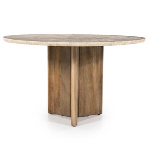 Eleonora Ronde Eettafel Sara Mangohout en travertin, 130cm - Bruin