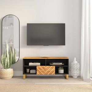 VidaXL Tv-meubel 100x33,5x46 cm massief mangohout bruin en zwart