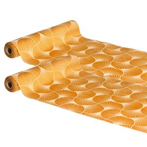 Chaks Tafelloper op rol - 2x - ginkgo print - oranje - 28 x 300 cm - polyester -