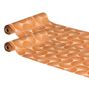 Chaks Tafelloper op rol - 2x - ginkgo print - terracotta - 28 x 300 cm - polyester -