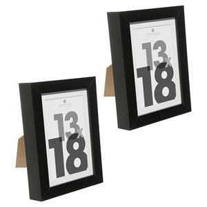 5five Fotolijstje voor een foto van 13 x 18 cm - 2x stuks - zwart - foto frame Eva - modern/strak ontwerp -