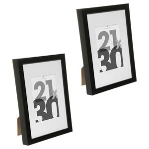 5five Fotolijstje voor een foto van 21 x 30 cm - 2x stuks - zwart - foto frame Eva - modern/strak ontwerp -