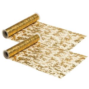 Chaks Kerst thema tafelloper op rol - 2x - goud - 29 x 500 cm - polyester -