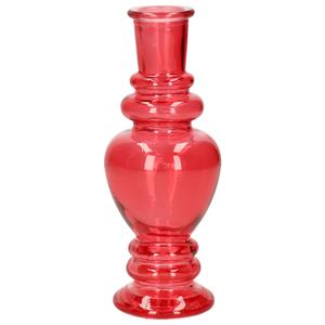 Ideas 4 Seasons Bloemenvaas Venice - voor kleine stelen/boeketten - gekleurd glas - helder koraal rood - D5,7 x H15 -