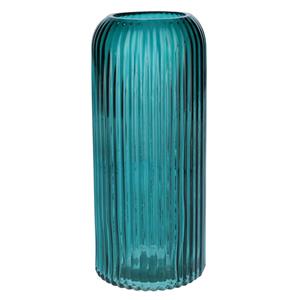 Bellatio Bloemenvaas - petrol - transparant glas - D9 x H20 cm -