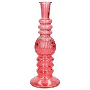 Ideas 4 Seasons Bloemenvaas Florence - voor kleine stelen/boeketten - koraal rood glas - ribbel - D8,5 x H23 cm -