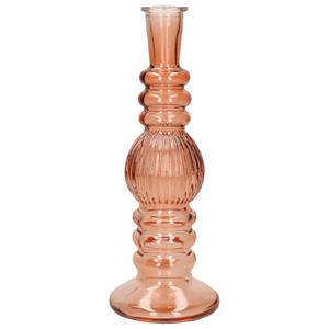 Ideas 4 Seasons Bloemenvaas Florence - voor kleine stelen/boeketten - zacht oranje glas - ribbel - D8,5 x H23 cm -