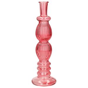 Ideas 4 Seasons Bloemenvaas Florence - voor kleine stelen/boeketten - koraal rood glas - ribbel - D9 x H28 cm -