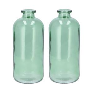 DK Design Bloemenvaas fles model - 2x - helder gekleurd glas - zeegroen - D11 x H25 cm -