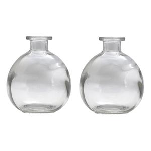 Chaks Bloemenvaas/flesvaas - 2x - helder glas - D12 x H14 cm - bolvaasje -