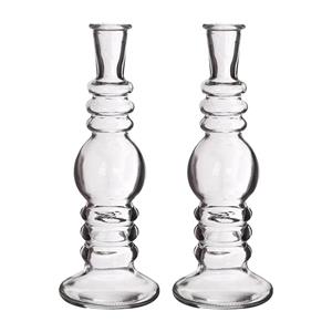 Bloemenvaas Florence - 2x - voor kleine stelen/boeketten - transparant glas - helder - D8,5 x H23 cm -