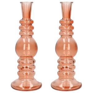 Bloemenvaas Florence - 2x - voor kleine stelen/boeketten - zacht oranje glas - helder - D8,5 x H23 c -