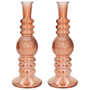 Bloemenvaas Florence - 2x - voor kleine stelen/boeketten - zacht oranje glas - ribbel - D8,5 x H23 c -