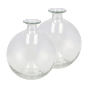 DK Design Bloemenvaas rond model - 2x - helder gekleurd glas - transparant - D13 x H15 cm -