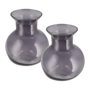 DK Design Bloemenvaas Mira - 2x - bol vaas model - smoke glas - D16 x H17 cm -