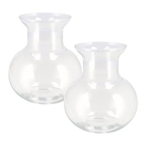 DK Design Bloemenvaas Mira - 2x - bol vaas model - transparant glas - D16 x H17 cm -