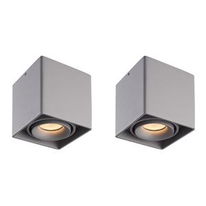 HOFTRONIC™ 2x Dimbare LED opbouw plafondspot Esto Grijs incl. GU10 spot 5W 2700K IP20 kantelbaar