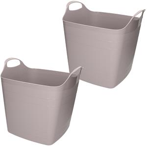Bathroom Solutions 2x stuks kuip/emmer/wasmand - flexibel - grijs - 25 liter - vierkant - kunststof -