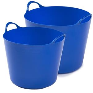 Whitefurze Flexibele emmers - 2x stuks - 14 liter en 26 liter - blauw -