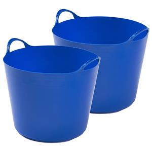 Whitefurze 2x stuks flexibele emmers - 26 liter - Kunststof - Blauw - x x 35 cm -