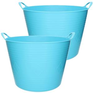 2x stuks flexibele kuip emmer/wasmand rond blauw 43 liter -