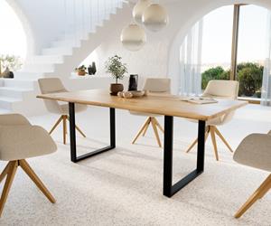 DELIFE Esstisch Edge 200x100 Eiche Natur Kufe Schwarz Live-Edge