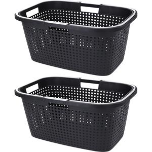 Excellent Houseware Wasmand - 2x - antraciet grijs - 38L - kunststof - 60 x x 26 cm -