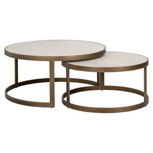 Richmond Interiors Richmond Ronde Salontafel Whitebone Eiken, Set van 2 stuks - Goud