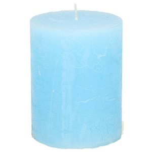 Stompkaars/cilinderkaars - licht blauw - 7 x 9 cm - middel rustiek model -