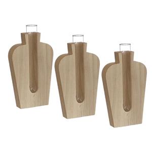Ideas 4 Seasons Stekvaasje/bloemenvaasje reageerbuis model - 3x - 8 x 3 x 14 cm - op voet van hout -