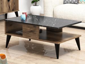 Mobistoxx Rechthoekige salontafel LYSIANNE 90 cm marmer/walnoot
