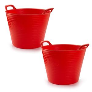 PlasticForte Flexibele emmer/kuip - 2x stuks - rood - liter - ECO kunststof - rond - x 45 cm -