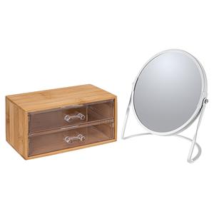 5five Make-up organizer en spiegel set - 2 lades - bamboe/kunststof - 5x zoom spiegel -
