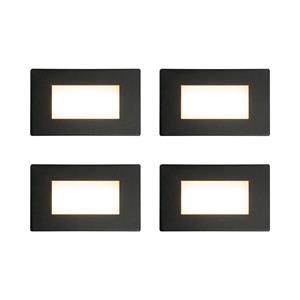HOFTRONIC™ Set van 4 Dillon LED Inbouw wandlampen Zwart - Wand Inbouwspot rechthoek - 3 Watt 340 Lumen - 3000K warm wit - IP54
