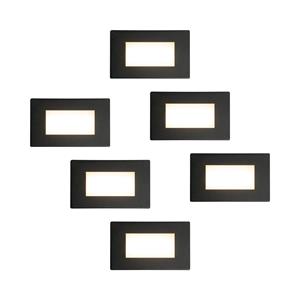HOFTRONIC™ Set van 6 Dillon LED Inbouw wandlampen Zwart - Wand Inbouwspot rechthoek - 3 Watt 340 Lumen - 3000K warm wit - IP54