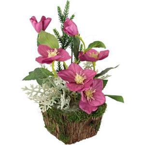 I.GE.A. Winterse kunstplant Gesteck mit Christrosen im Pflanztopf, Weihnachtsdeko,