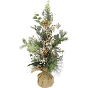 I.GE.A. Winterse kunstplant Weihnachtsgesteck im Topf aus Jute, Weihnachtsdeko