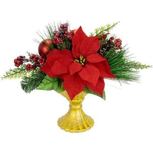 I.GE.A. Winterse kunstplant Gesteck, Poinsettia im Pokal, Weihnachtsstern, Weihnachtdeko,