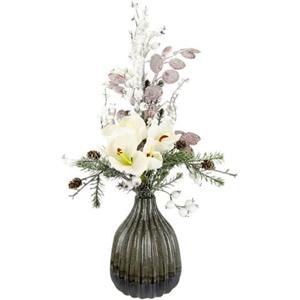 I.GE.A. Winterse kunstplant Gesteck mit Amaryllis in Vase aus Keramik, Kunstblumen-Arrangement,