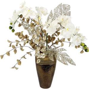 I.GE.A. Winterse kunstplant Gesteck mit Orchidee in Keramikvase, festliche Weihnachtdeko,